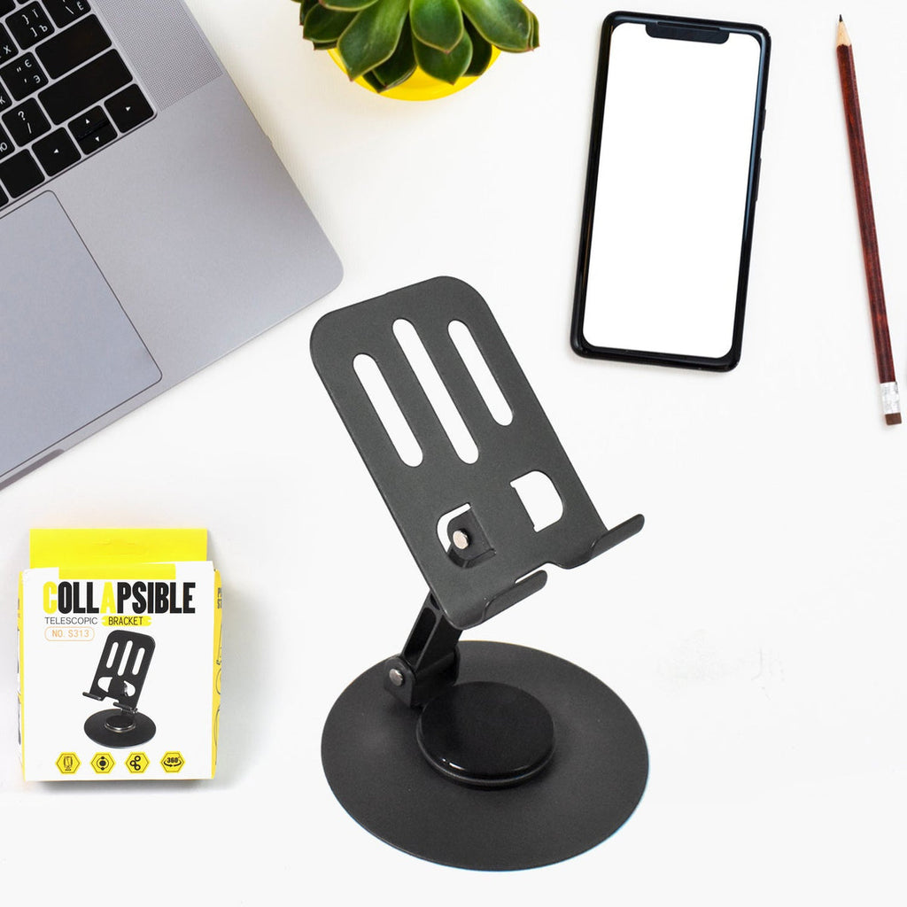 Premium Adjustable Metal Mobile & Tablet Stand – 360° Rotating, Foldable, Heavy-Duty Desk Holder