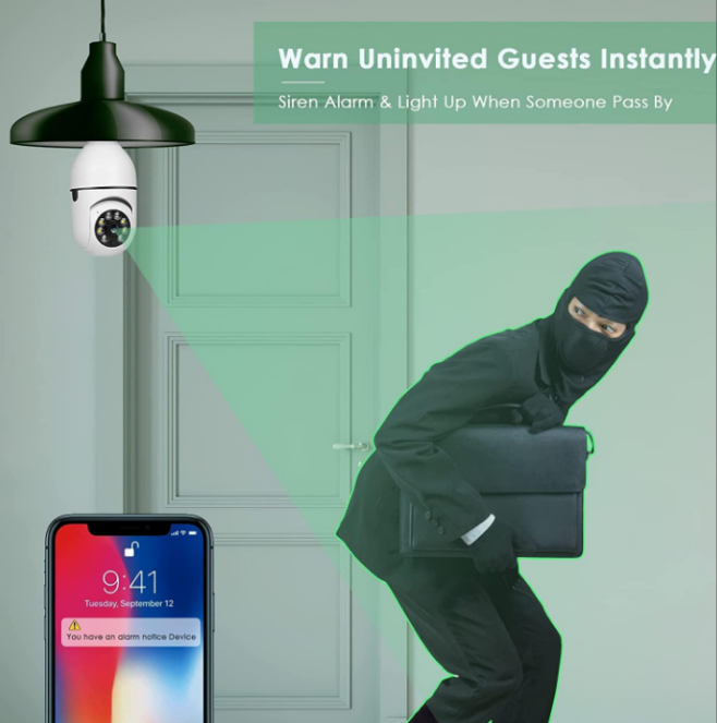 TECHNOVIEW Light Bulb Security Camera,Home WiFi 360 Degree Pan/Tilt Panoramic IP Camera,Wireless Home Surveillance Cameras with Motion Detection,Two-Way Audio,Night Vision