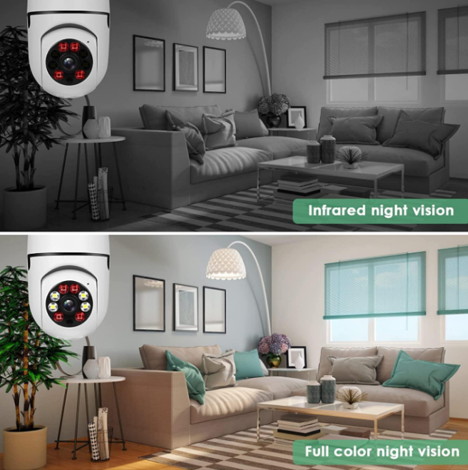 TECHNOVIEW Light Bulb Security Camera,Home WiFi 360 Degree Pan/Tilt Panoramic IP Camera,Wireless Home Surveillance Cameras with Motion Detection,Two-Way Audio,Night Vision