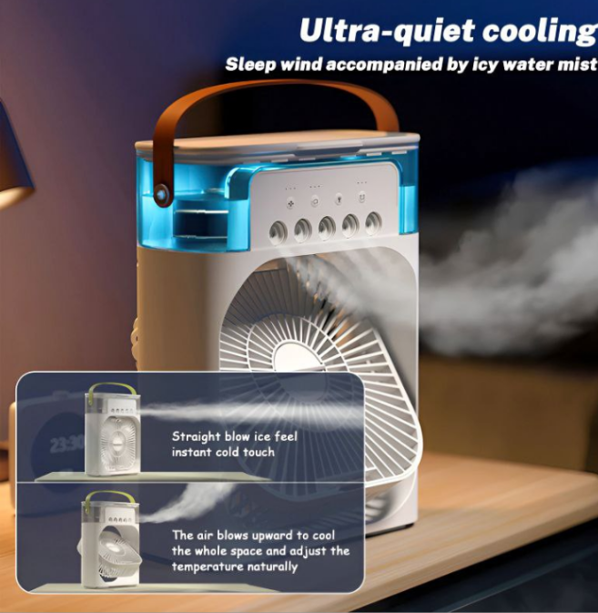 4-In-1 Multi-Functional Portable Air Humidifier Cooling USB Fan With 7-Color Night Light
